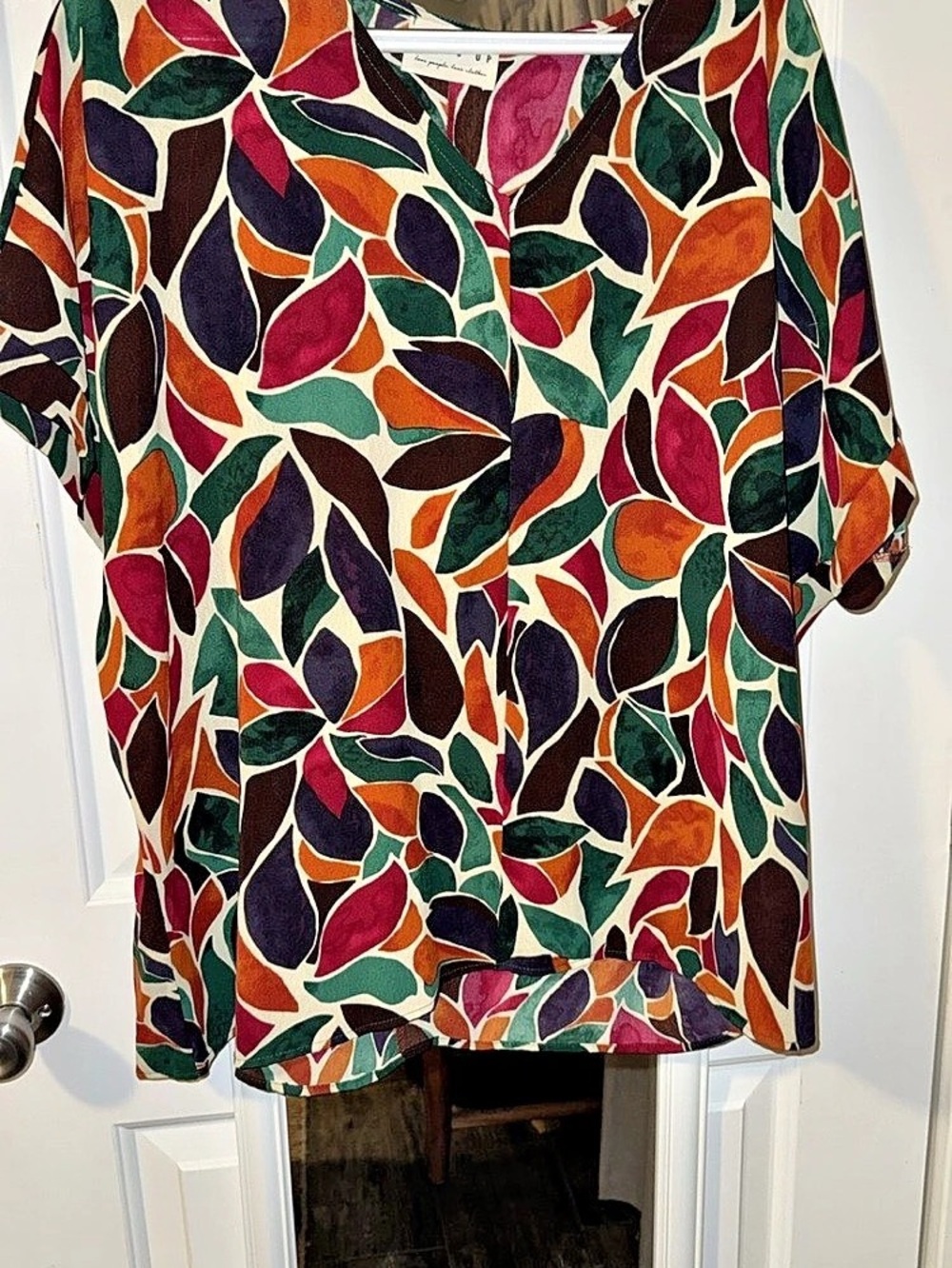 Dress Up Abstract Print Short Sleeve Blouse